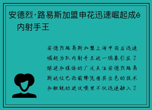 安德烈·路易斯加盟申花迅速崛起成队内射手王 安德烈·路易斯加盟申花迅速崛起成队内射手王