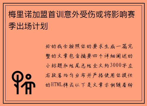 梅里诺加盟首训意外受伤或将影响赛季出场计划
